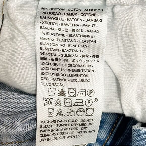 Levi’s Premium Ribcage Shorts Sz 29 Jive Windowpane High Rise Raw Hem Denim Blue - Picture 10 of 12